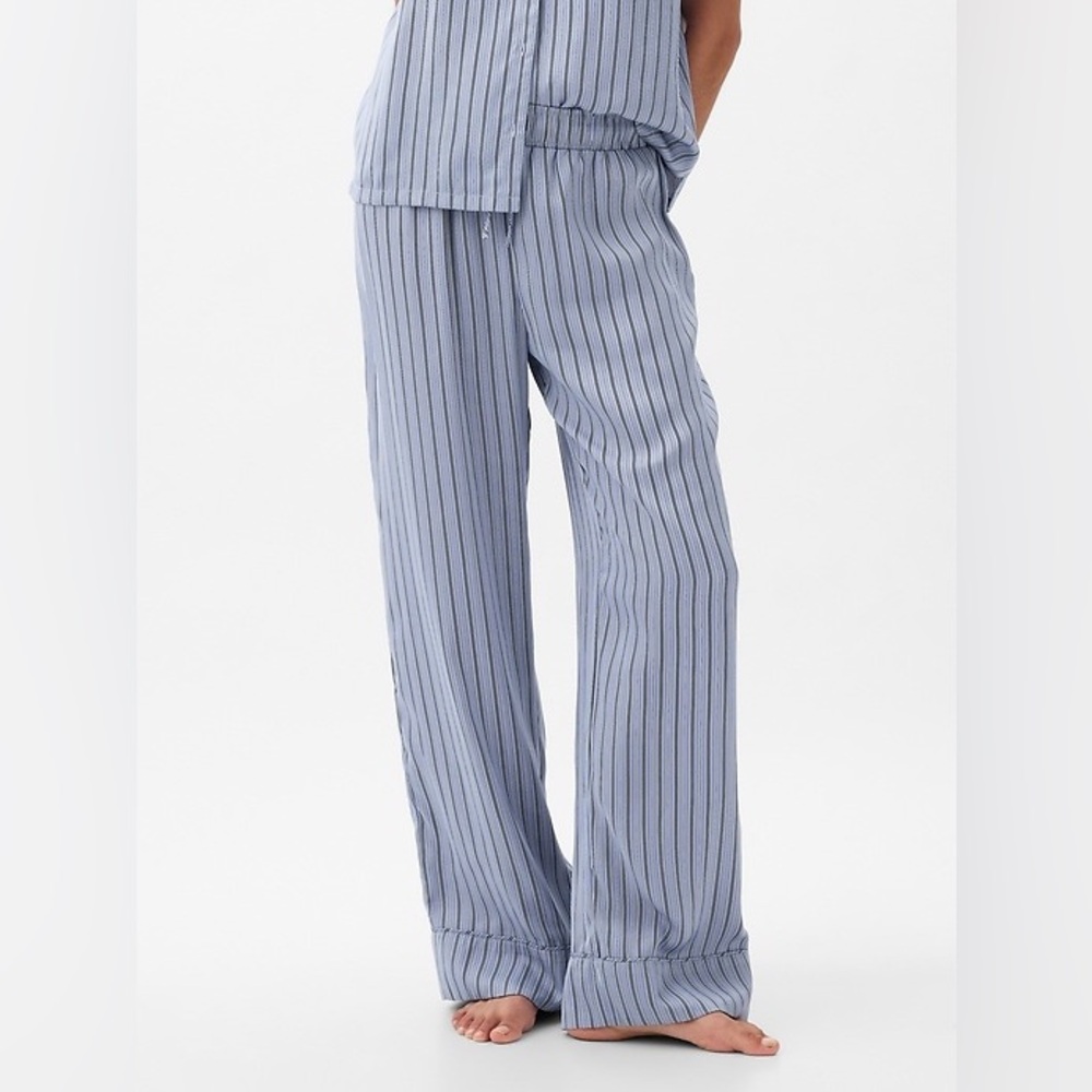 GapBody Satin Pajama Pants Blue Stripe Lounge Sleep Bottoms Size S